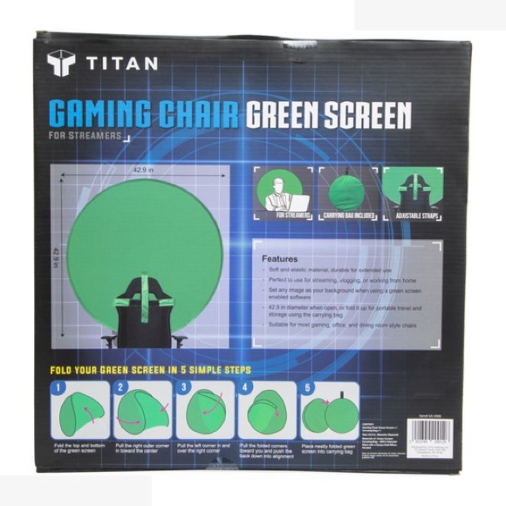 Titan gaming chair, streaming, vlogging, portable green screen 42.9 inches